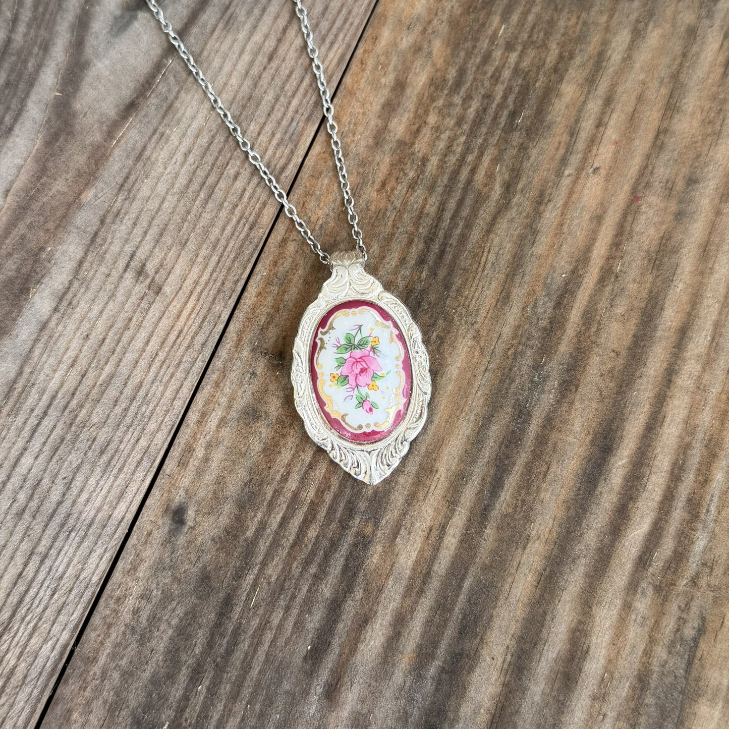Pink Flower Spoon Necklace